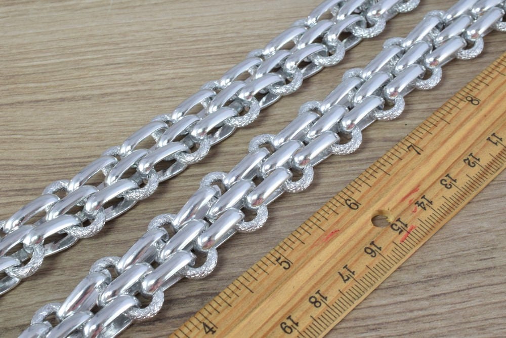 20mm Width Anodized Aluminum Chain Silver Double Open Link for Handmade bracelet, Necklace Jewelry Accessories. 1 Yard (3 Feets), Item# 1452