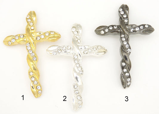 RhineStone Curved Cross, Slideway, Slide Connector Cross, 2 PCs 3 Colors, Baptism, Christening Craft, Embellishment,Pave Beads