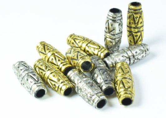 8x23mm Gold/Silver Plastic Resin Textured Tube Beads/ Tube Beads Beading Tools/Ethnic Beads/Wholesale/Macrame Beads, DIY, 100pcs per pack