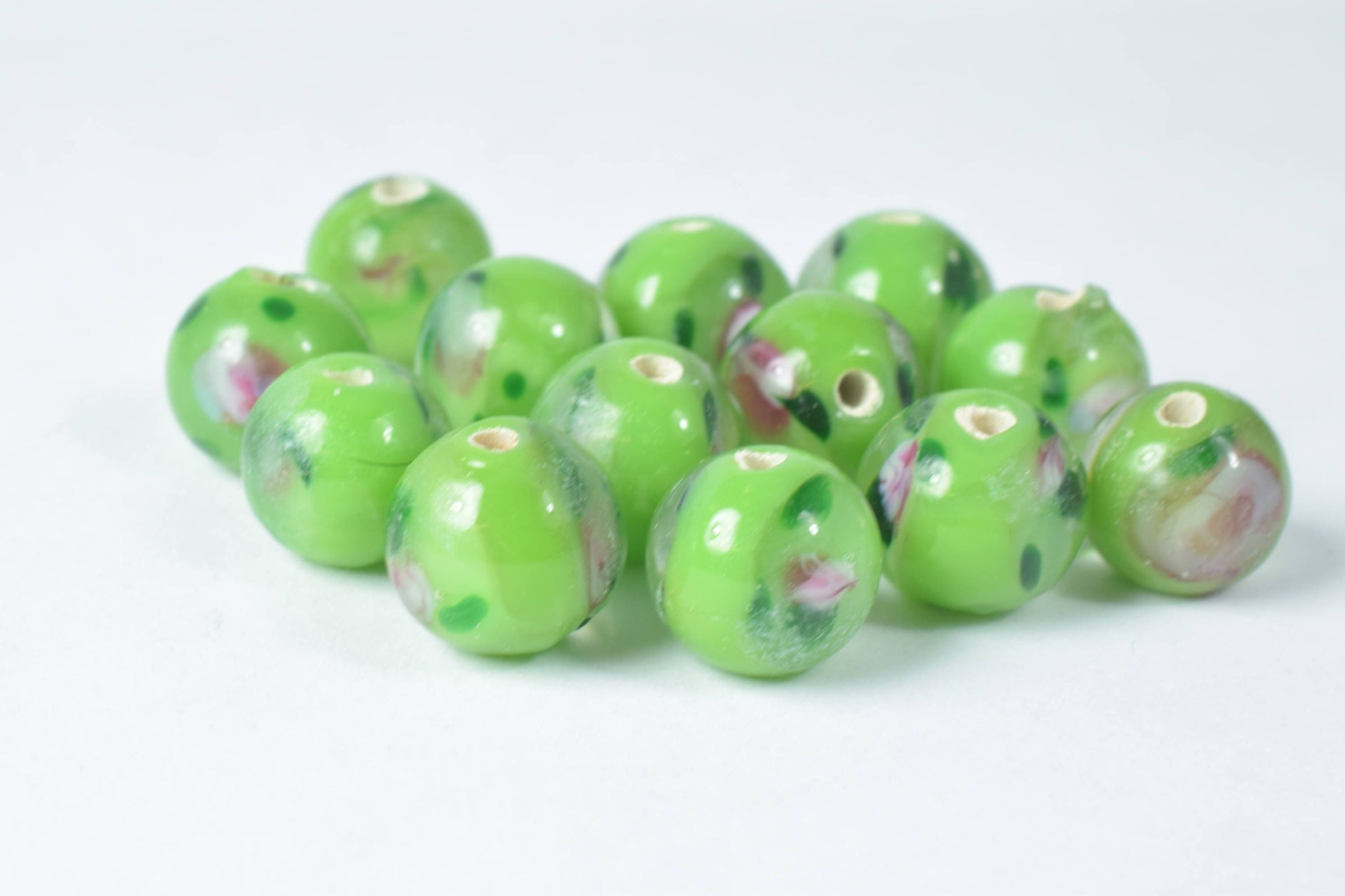 10mm Lampwork Glass Murano Green Beads, 2mm hole size Beads/Murano Glass Beading Tools/Glass/Beads/DIY/Wholesale,Artisan Czech Glass Beads,