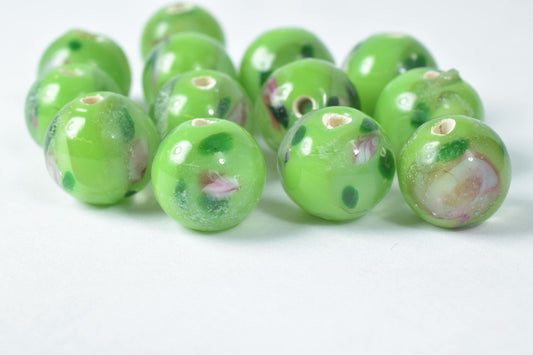 10mm Lampwork Glass Murano Green Beads, 2mm hole size Beads/Murano Glass Beading Tools/Glass/Beads/DIY/Wholesale,Artisan Czech Glass Beads,