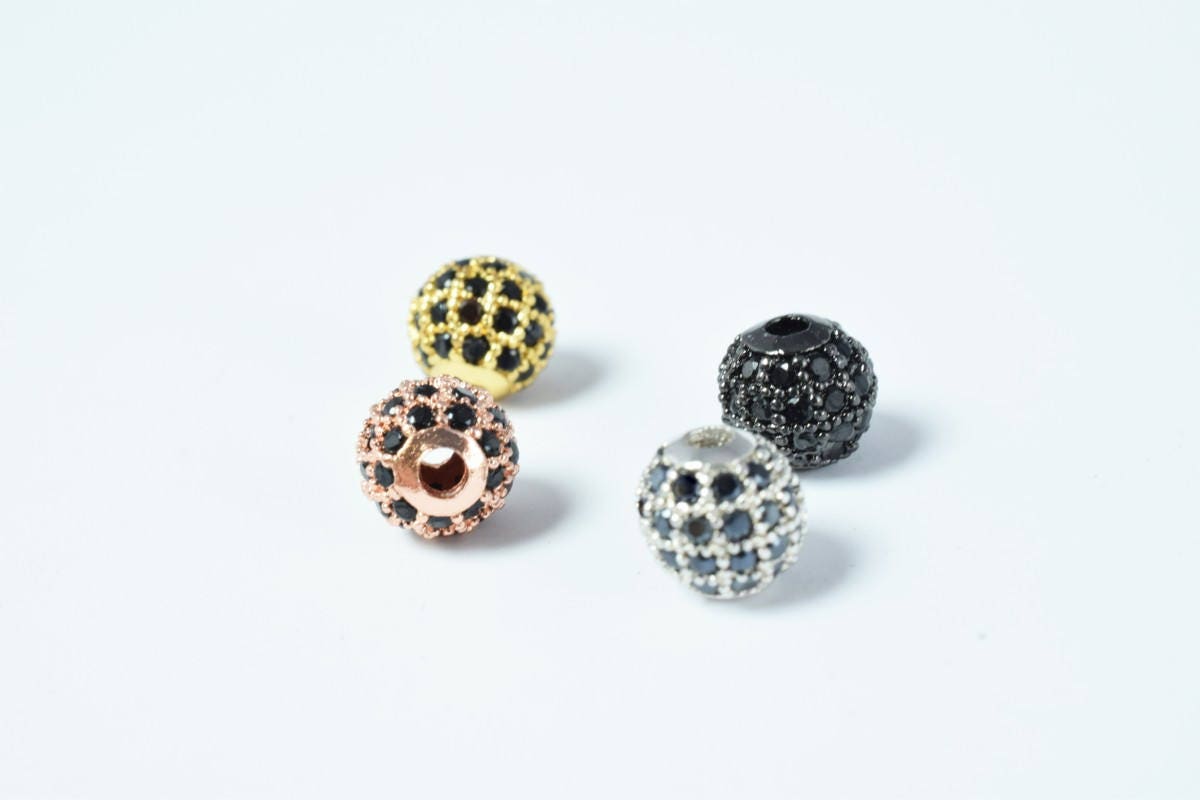 Pave CZ Rhinestone Beads 6mm High Quality 2mm Large Hole Round Bead 4 Colors