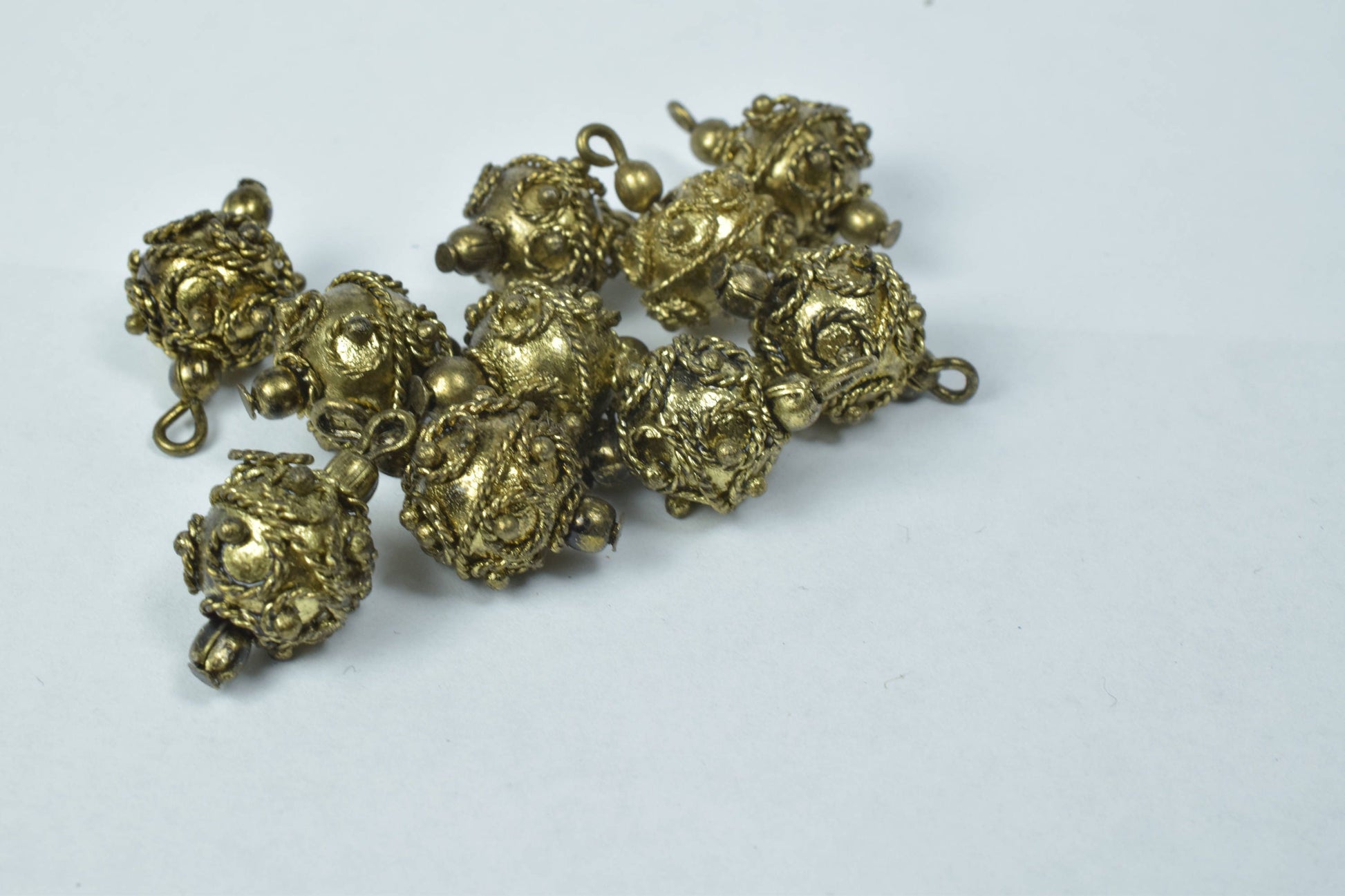 13mm/14mm Bali Eye Pin Antique Gold Plastic Beads/ Sold by 100pcs, Elaborate lightweight plastic, 2mm eye pin, Elaborate beads, Bali beads