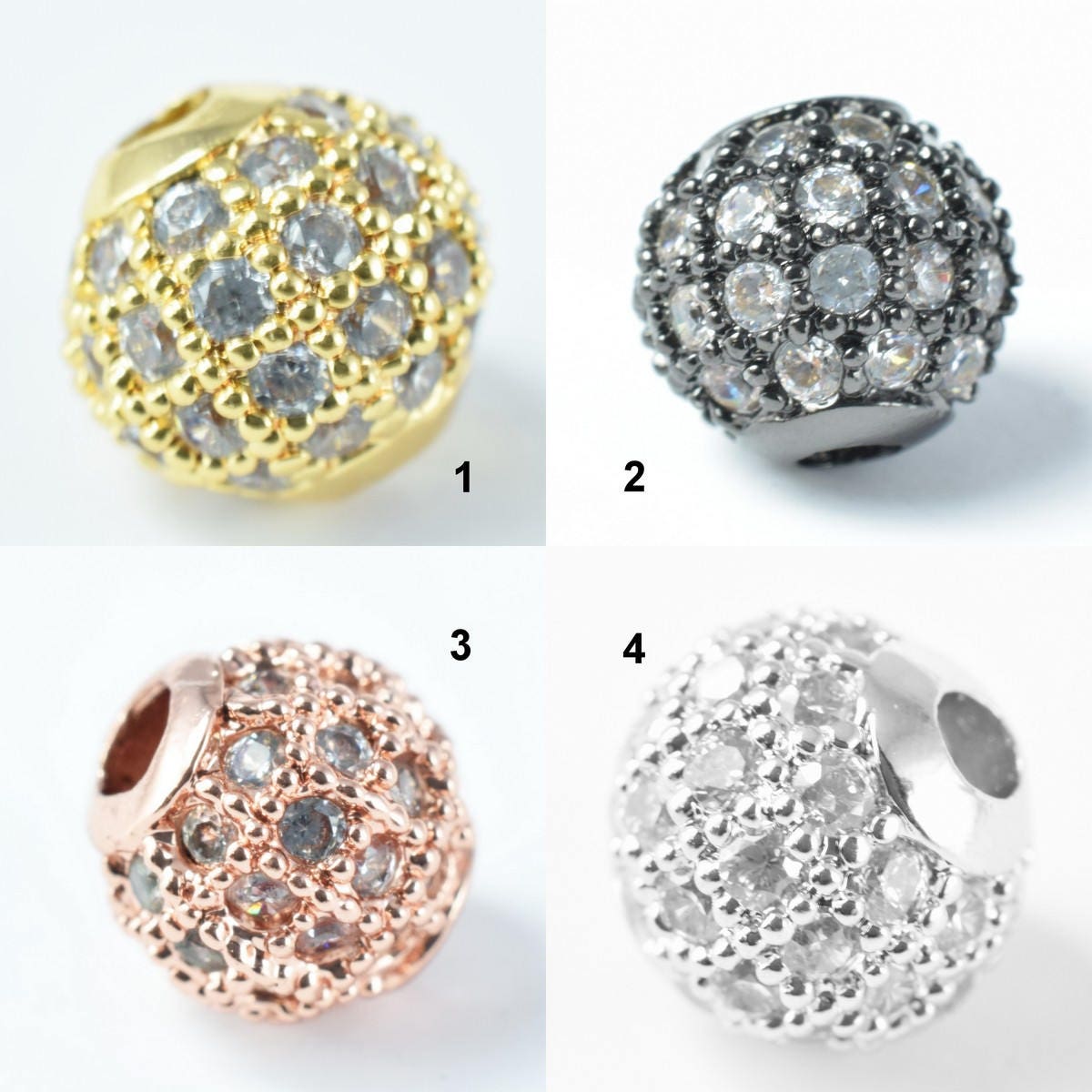 Pave CZ Rhinestone Beads 6mm High Quality 2mm Large Hole Round Bead 4 Colors