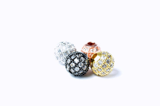 Pave CZ Rhinestone Beads 6mm High Quality 2mm Large Hole Round Bead 4 Colors