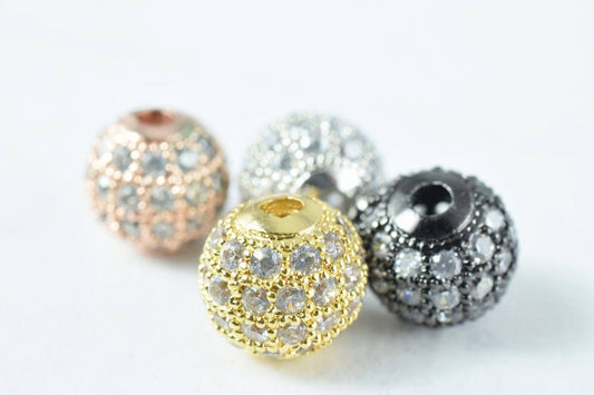 Pave CZ Rhinestone Beads 8mm High Quality 2mm Large Hole Round Bead 4 Colors
