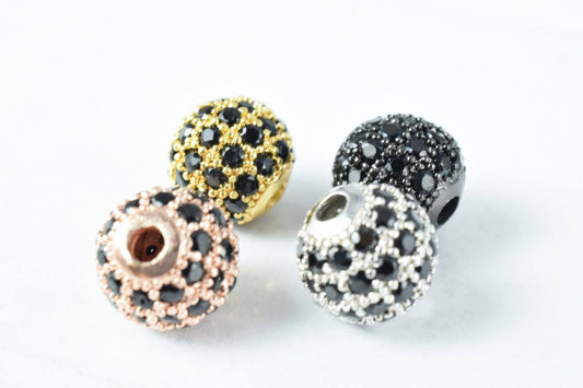 Pave CZ Rhinestone Beads 8mm High Quality 2mm Large Hole Round Bead 4 Colors