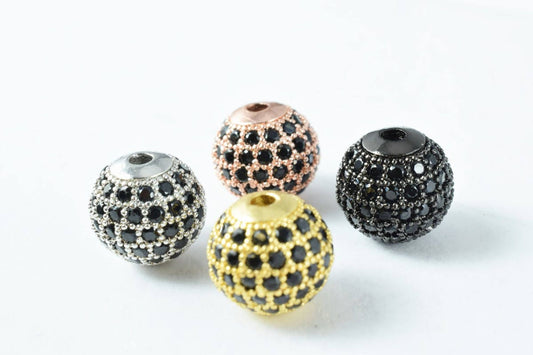 Pave CZ Rhinestone Beads 10mm High Quality 2mm Large Hole Round Bead 4 Colors