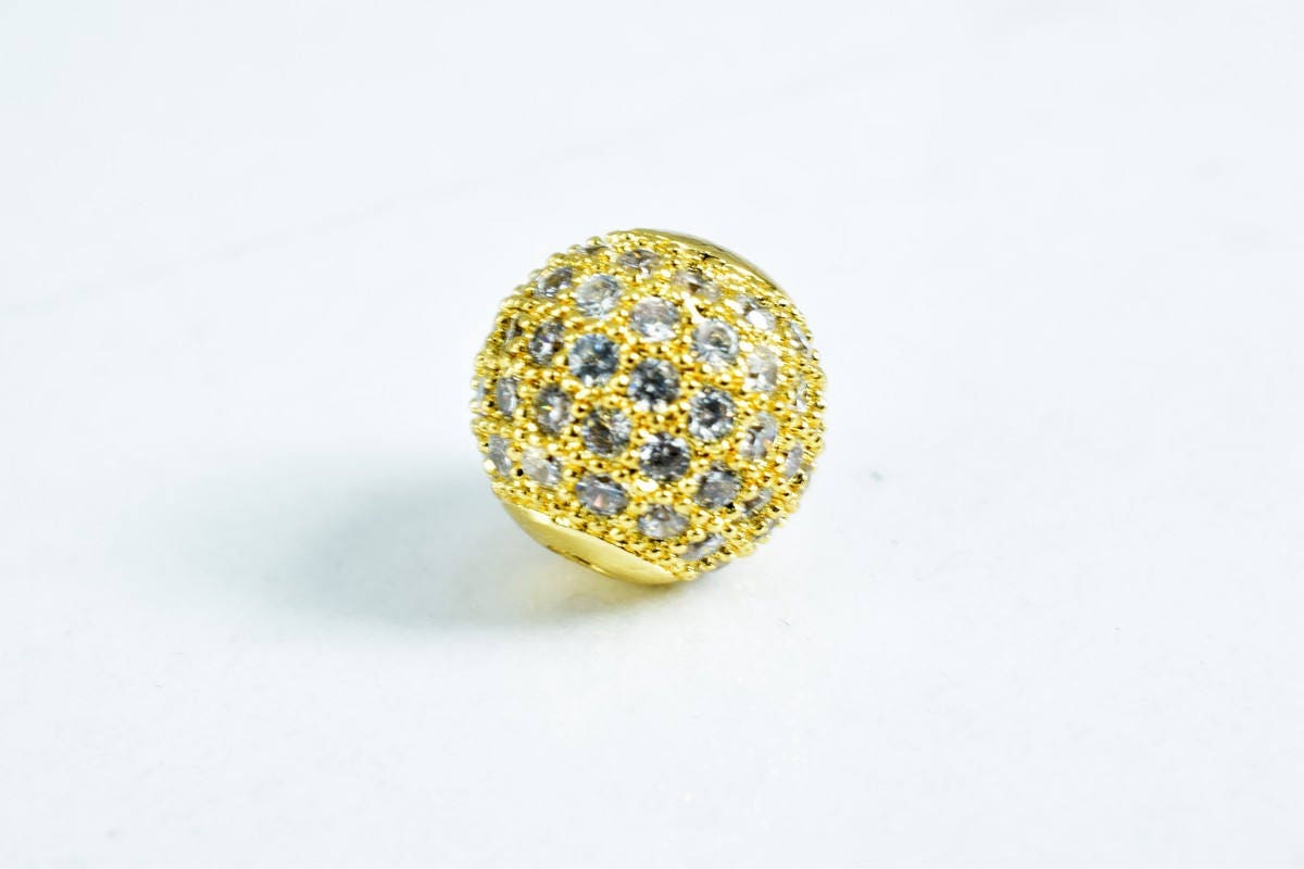 Pave CZ Rhinestone Beads 10mm High Quality 2mm Large Hole Round Bead 4 Colors
