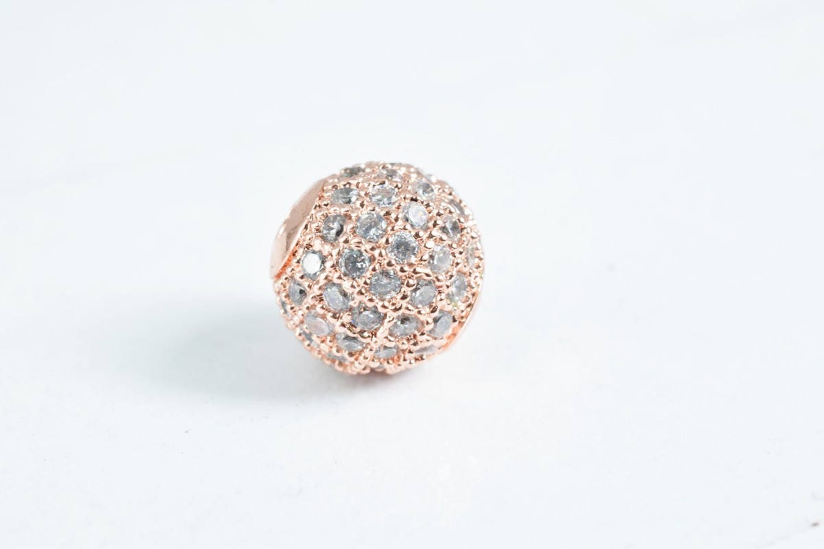 Pave CZ Rhinestone Beads 10mm High Quality 2mm Large Hole Round Bead 4 Colors