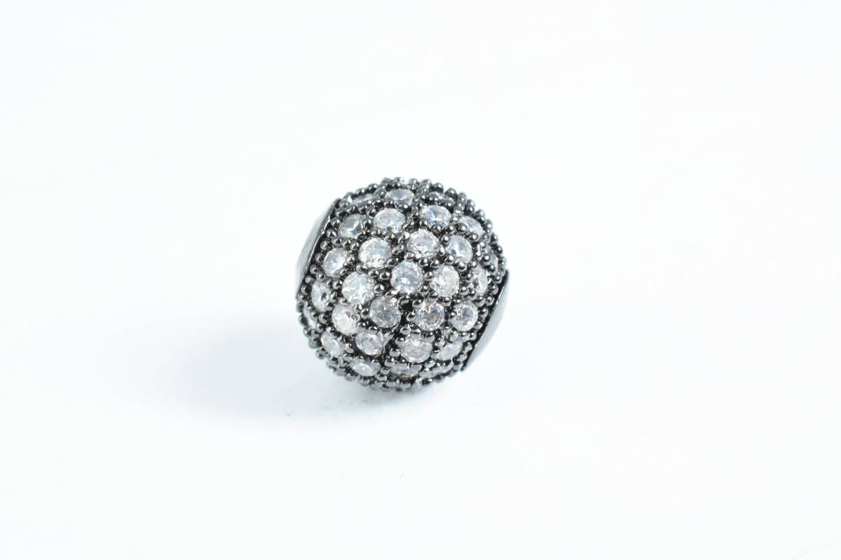Pave CZ Rhinestone Beads 10mm High Quality 2mm Large Hole Round Bead 4 Colors