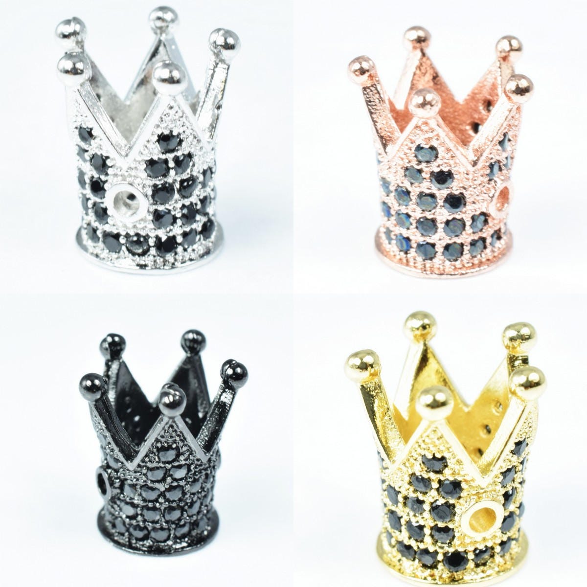 Crown Micro Pave CZ Rhinestone Spacer Beads High Quality 4 Colors
