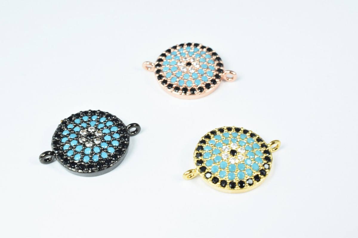 Round Evil Eye Micro Pave CZ Rhinestone Spacer Beads High Quality 3 Colors