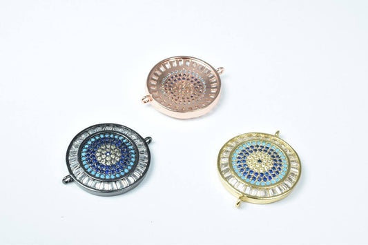 Round Evil Eye Micro Pave CZ Rhinestone Spacer Beads High Quality 3 Colors