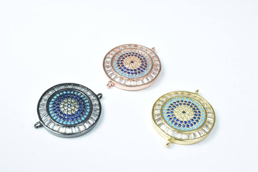 Round Evil Eye Micro Pave CZ Rhinestone Spacer Beads High Quality 3 Colors
