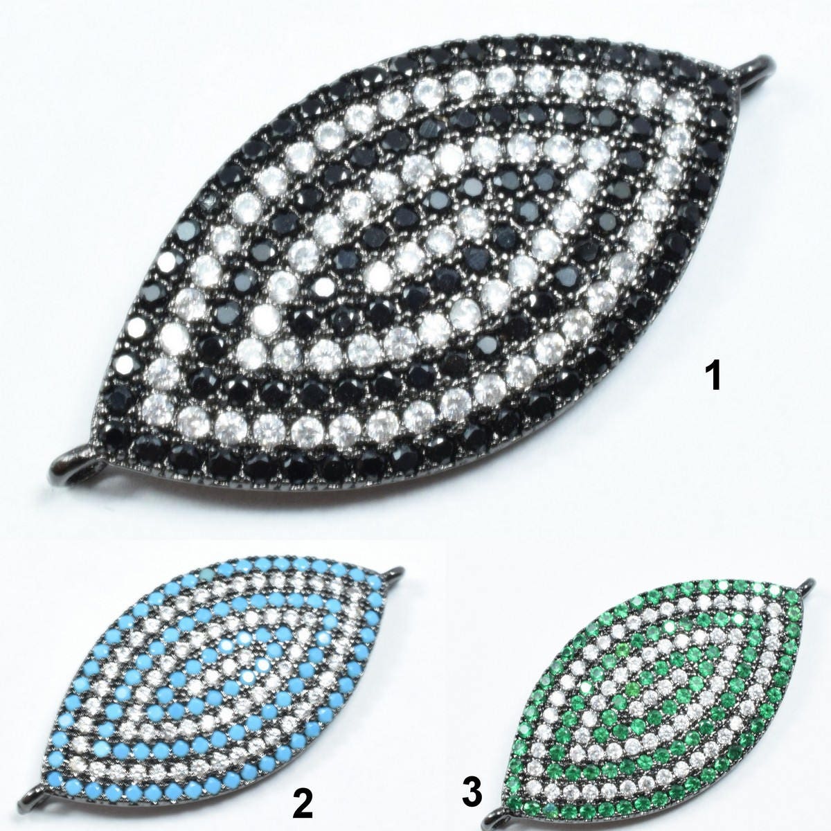 Marquise Shape Eye Micro Pave CZ Rhinestone Spacer Beads High Quality Horizontal Hole 3 Colors