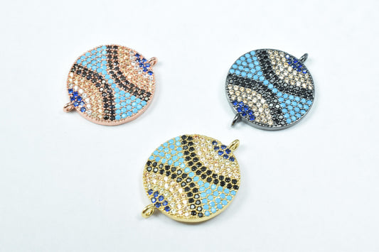 Round Micro Pave CZ Rhinestone Connector Beads High Quality Horizontal Hole 3 Colors