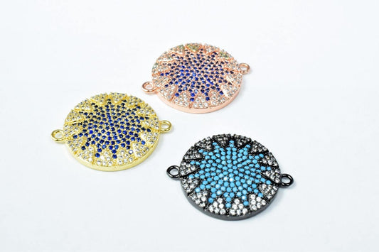 Round Micro Pave CZ Rhinestone Connector Beads High Quality Horizontal Hole 3 Colors