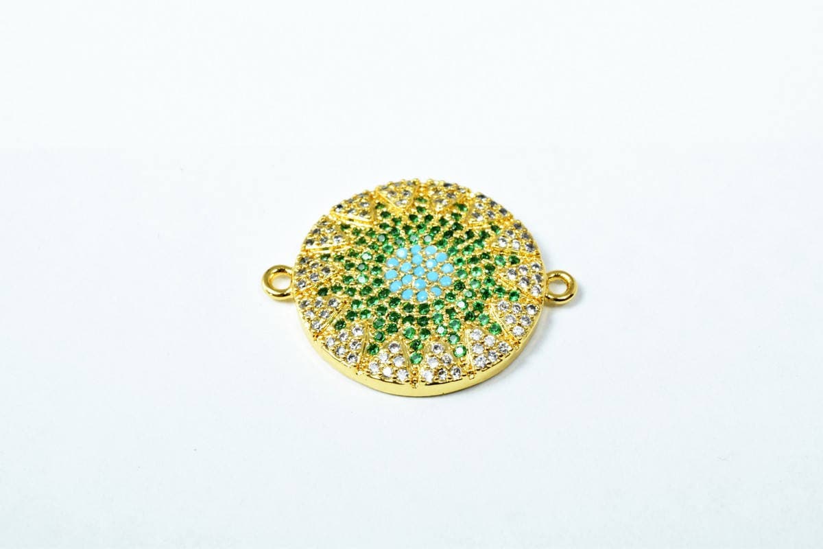 Round Micro Pave CZ Rhinestone Connector Beads High Quality Horizontal Hole 2 Colors