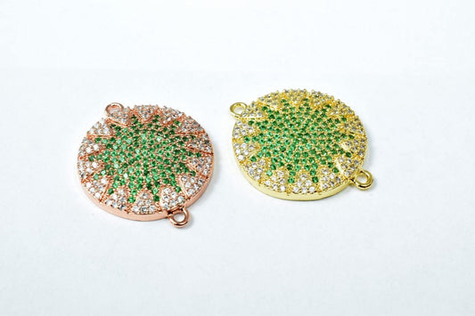 Round Micro Pave CZ Rhinestone Connector Beads High Quality Horizontal Hole 2 Colors