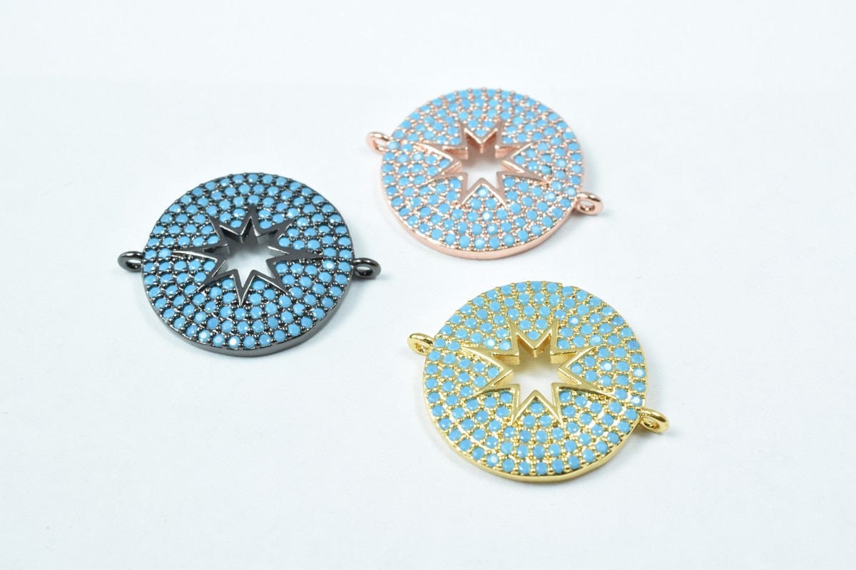 Round Micro Pave CZ Rhinestone Connector Beads High Quality Horizontal Hole 3 Colors