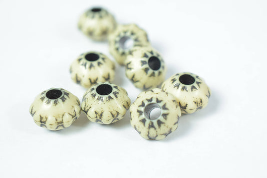 13mm Saucer Acrylic Beads Etched Rondelles Beads /Vintage Style Spacer Beads/Black/ Ivory/ Faceted Edges/Vintage Beads, Wholesale Beads