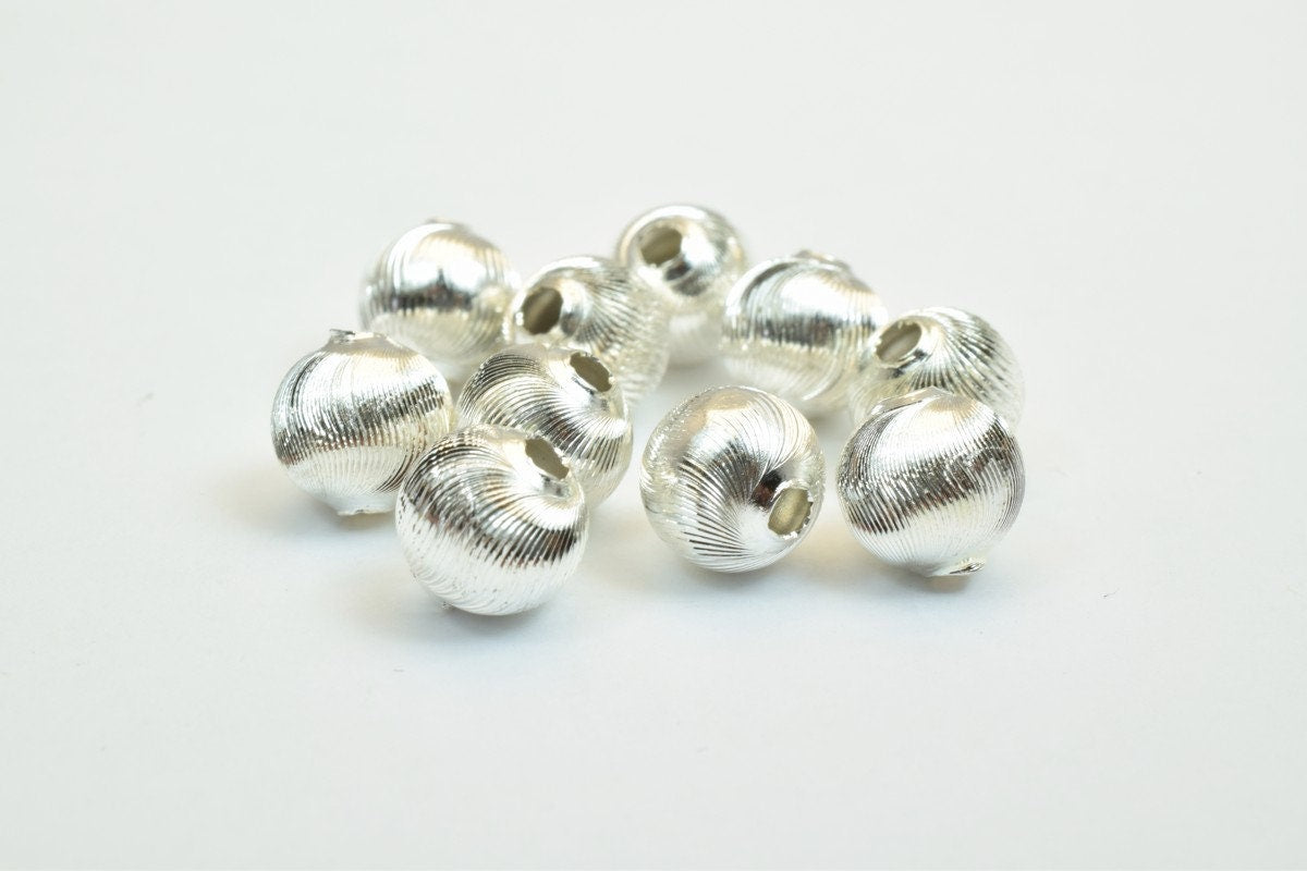 100 PCs Silver Plated Carved Round Beads 8mm Diamond Cut