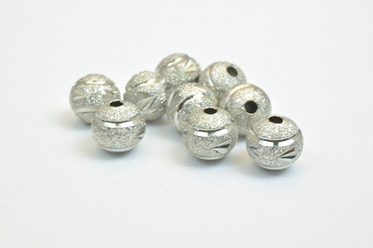 100 PCs Steel Dark Silver Plated Carved Round Beads 8mm/10mm Diamond Cut
