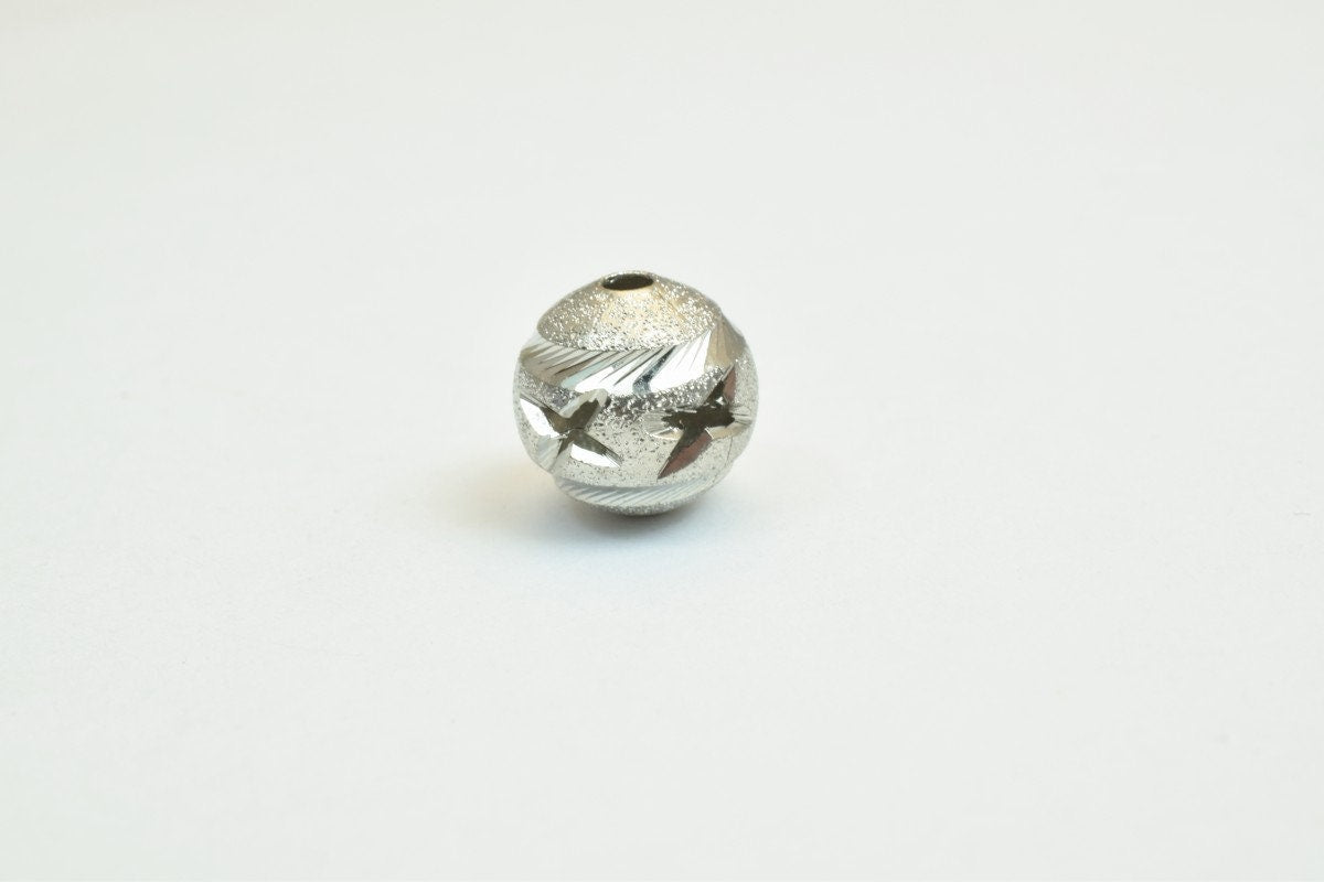 100 PCs Steel Plated Carved Round Beads 10mm Diamond Cut