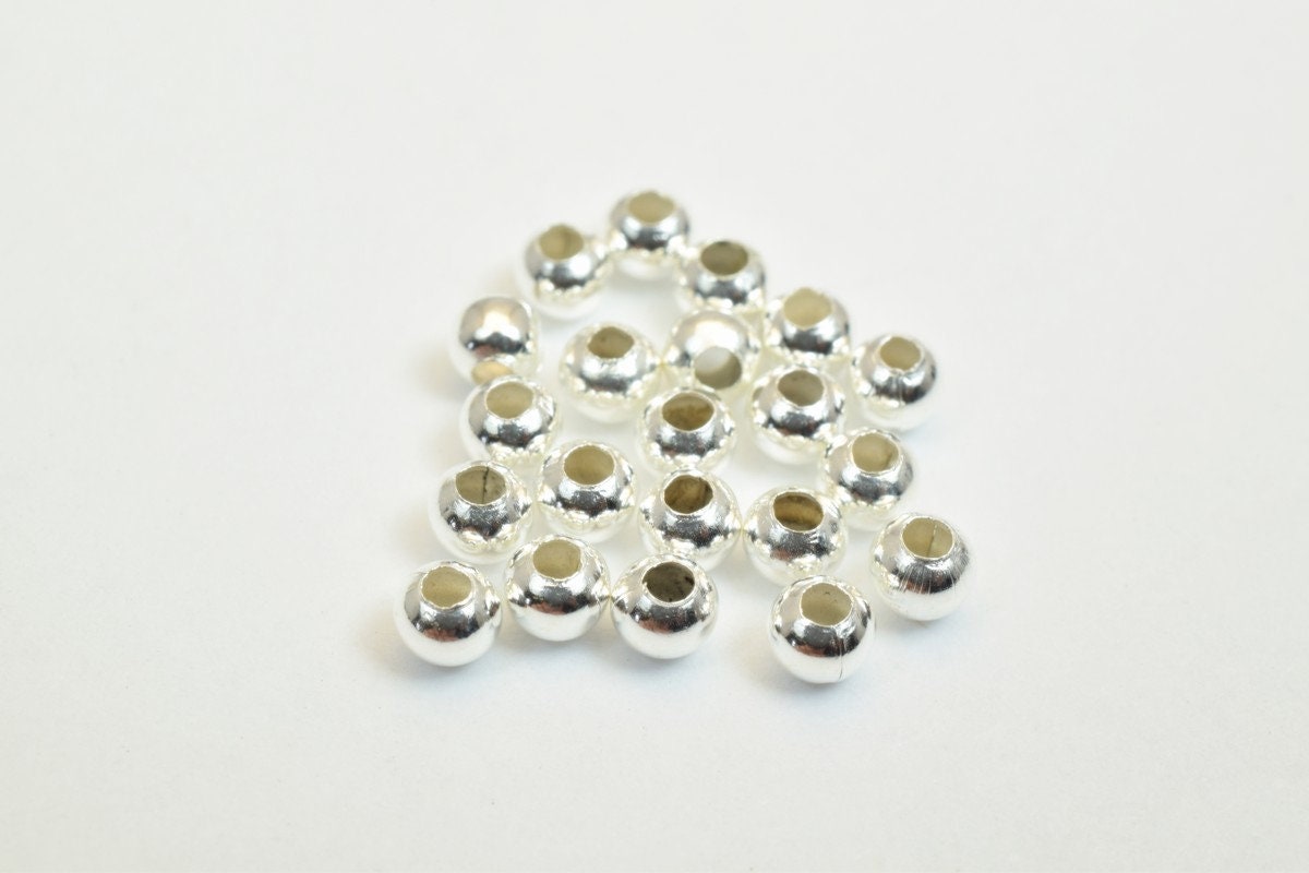 100 PCs Silver Plated Plain Round Beads 6mm Hole Size 3mm