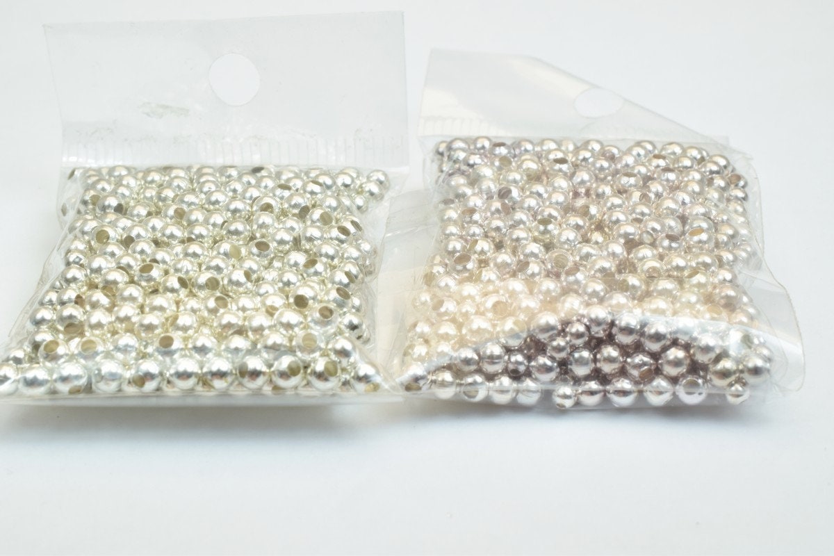 600 PCs Silver Plated or Silver Chrome Plated Plain Round Beads 3mm Hole Size 1mm to 2mm For Jewelry Making