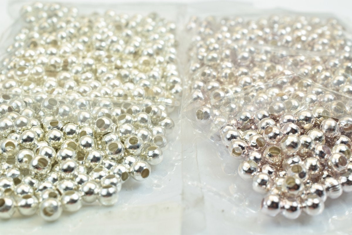 600 PCs Silver Plated or Silver Chrome Plated Plain Round Beads 3mm Hole Size 1mm to 2mm For Jewelry Making