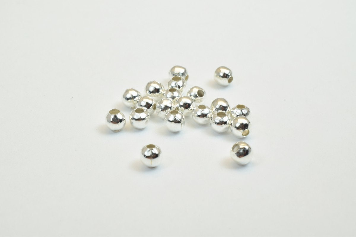 100 PCs Silver Plated Plain Round Beads 4mm Hole Size 1.5mm to 2mm For Jewelry Making