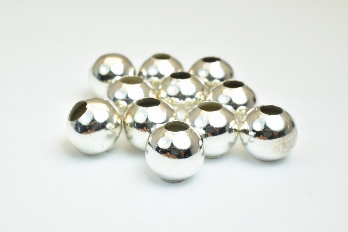Silver Chrome Plated Plain Round Beads Size 5mm/10mm/12mm For Jewelry Making