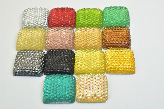 18 PCs Sparkly Acrylic Rhinestone Squares 18mm Resin Flat back Decoden Kawaii Cabochons Phone Case Embellishments Bling Bling for Invitation