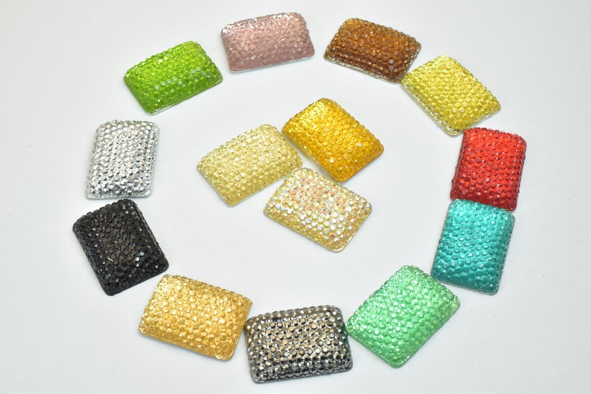 15 PCs Sparkly Acrylic Rhinestone Rectangle 20x15mm Resin Flatback Decoden Beads Kawaii Cabochons Phone Case Embellishments Bling Invitation