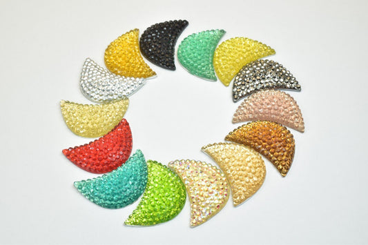 10 PCs Sparkly Acrylic Rhinestone Moon 30x20mm Resin Flatback Decoden Beads Kawaii Cabochons Phone Case Embellishments Bling Invitation