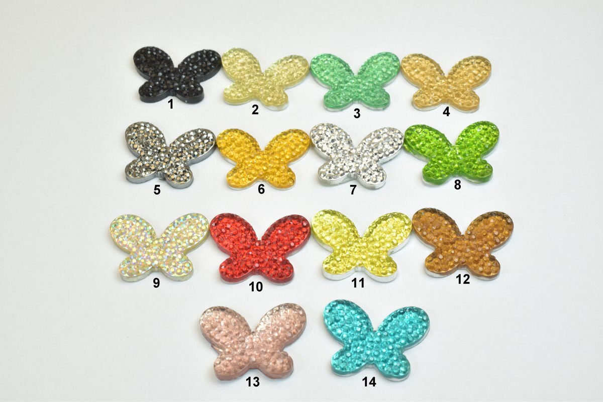 10 PCs Sparkly Acrylic Rhinestone Butterfly 22x17mm Resin Flatback Decoden Beads Kawaii Cabochons Phone Case Embellishments Bling Invitation