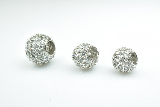925 Sterling Silver CZ Cubic Zircon Round Beads With a Big Hole European Style Size 10mm/12mm/14mm For Jewelry Making