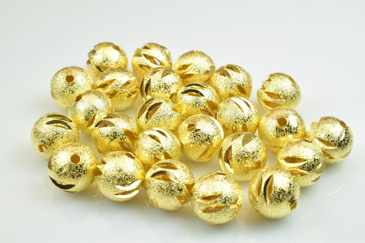 100 PCs Gold Plated Carved Round Beads 6mm/8mm/10mm Diamond Cut