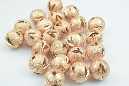 100 PCs Rose Gold Plated Carved Round Beads 6mm/8mm/10mm Diamond Cut For Jewelry Making