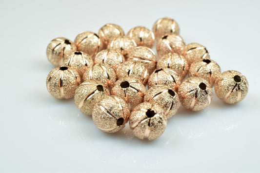 100 PCs Rose Gold Plated Carved Round Beads 8mm Watermelon Diamond Cut For Jewelry Making