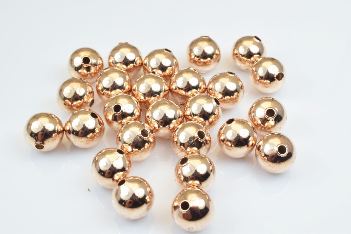 100 PCs Rose Gold Plated Plain Carved Round Beads 6mm/8mm/10mm Plain For Jewelry Making