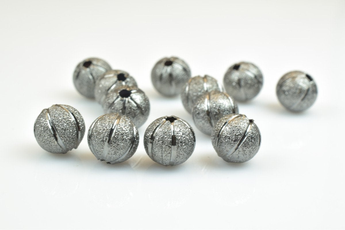 100 PCs Gun Metal Plated Black Carved Round Beads 8mm Watermelon Diamond Cut For Jewelry Making