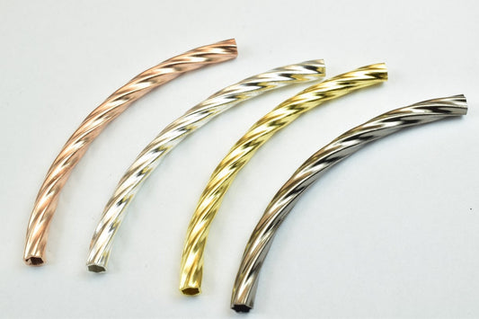 12 PCs Curve Tube Jewelry Finding Beads 3x40mm/3x45mm/3x50mm Diamond Cut Gold/Silver/Gun Metal/ RoseGold For Jewelry Making