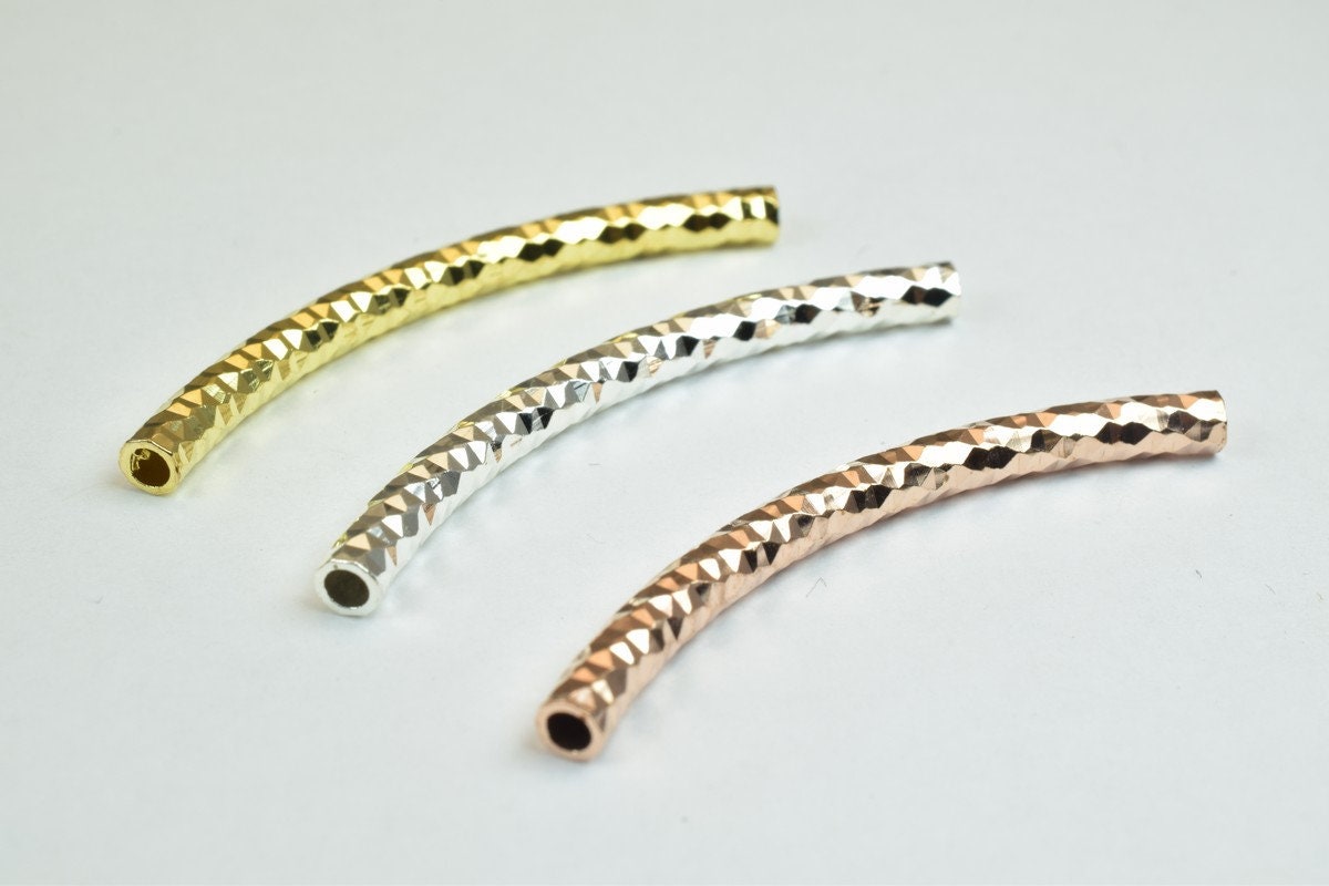 12 PCs Curve Tube Jewelry Finding Beads 3x40mm/3x45mm/3x50mm Diamond Cut Gold/Silver/ RoseGold For Jewelry Making