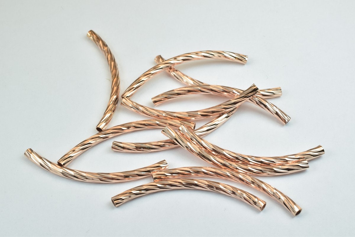 12 PCs Curve Tube Jewelry Finding Beads 3x40mm/3x45mm Diamond Cut Tube Gold/ RoseGold For Jewelry Making