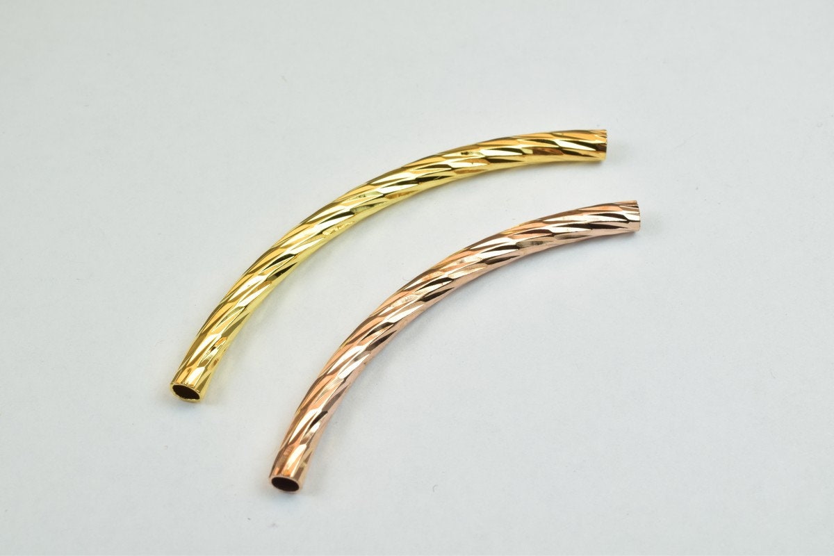 12 PCs Curve Tube Jewelry Finding Beads 3x40mm/3x45mm Diamond Cut Tube Gold/ RoseGold For Jewelry Making