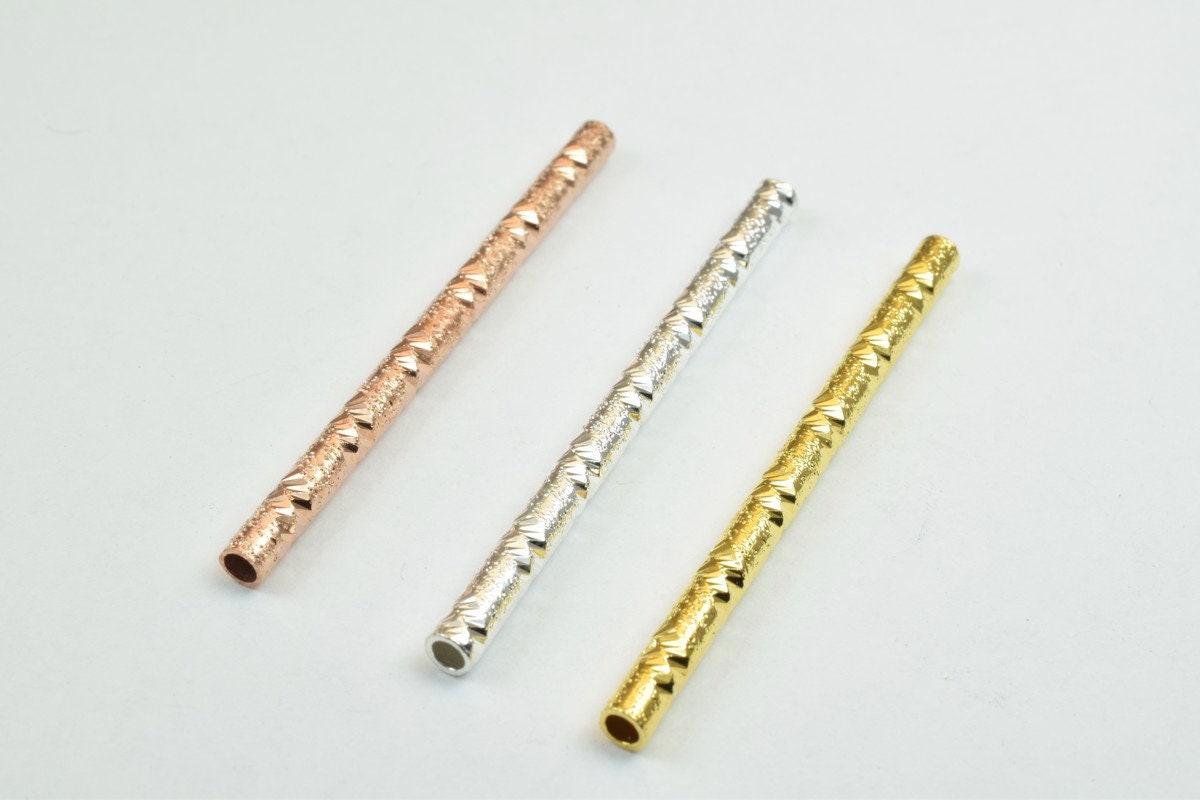 12 PCs Straight Tube Jewelry Finding Beads 3x40mm/3x45mm/3x50mm Diamond Cut Gold/Silver/ Rose Gold For Jewelry Making