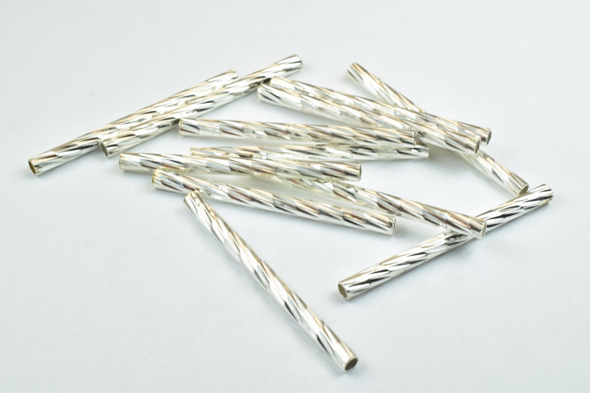 12 PCs Straight Tube Jewelry Finding Beads 3x40mm/3x45mm/3x50mm Diamond Cut Gold/Silver/ Rose Gold For Jewelry Making